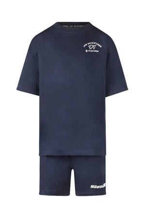 T-shirt + korte broek met backprint donkerblauw