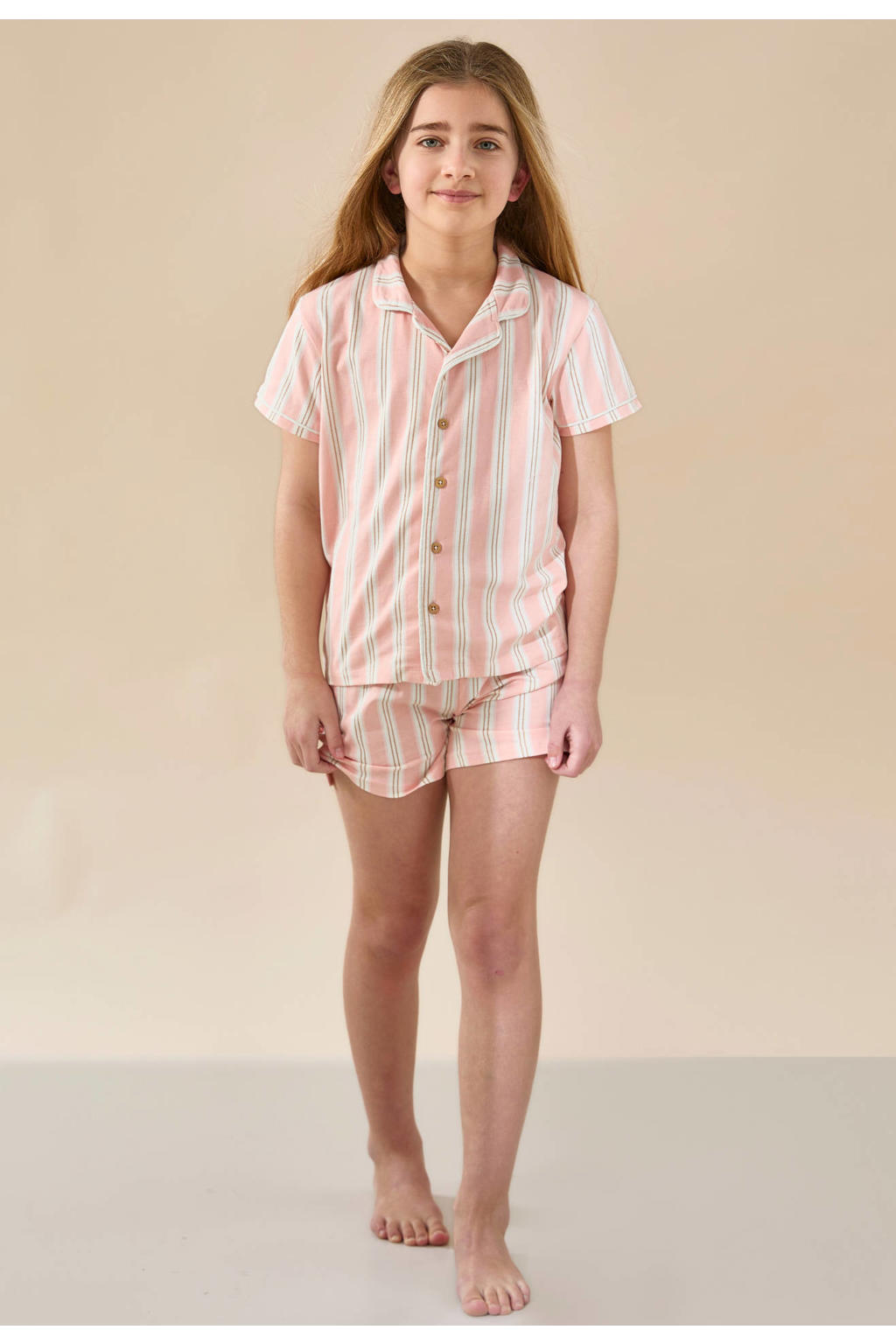 Little Label shortama gestreept lichtroze/wit