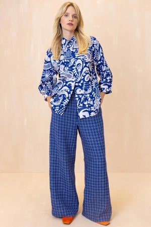 blouse met paisley print donkerblauw