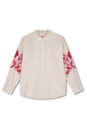 gebloemde blouse met hartjes met dierenprint broderie ecru