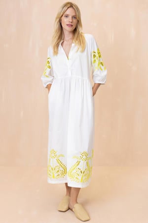 midi jurk broderie ecru