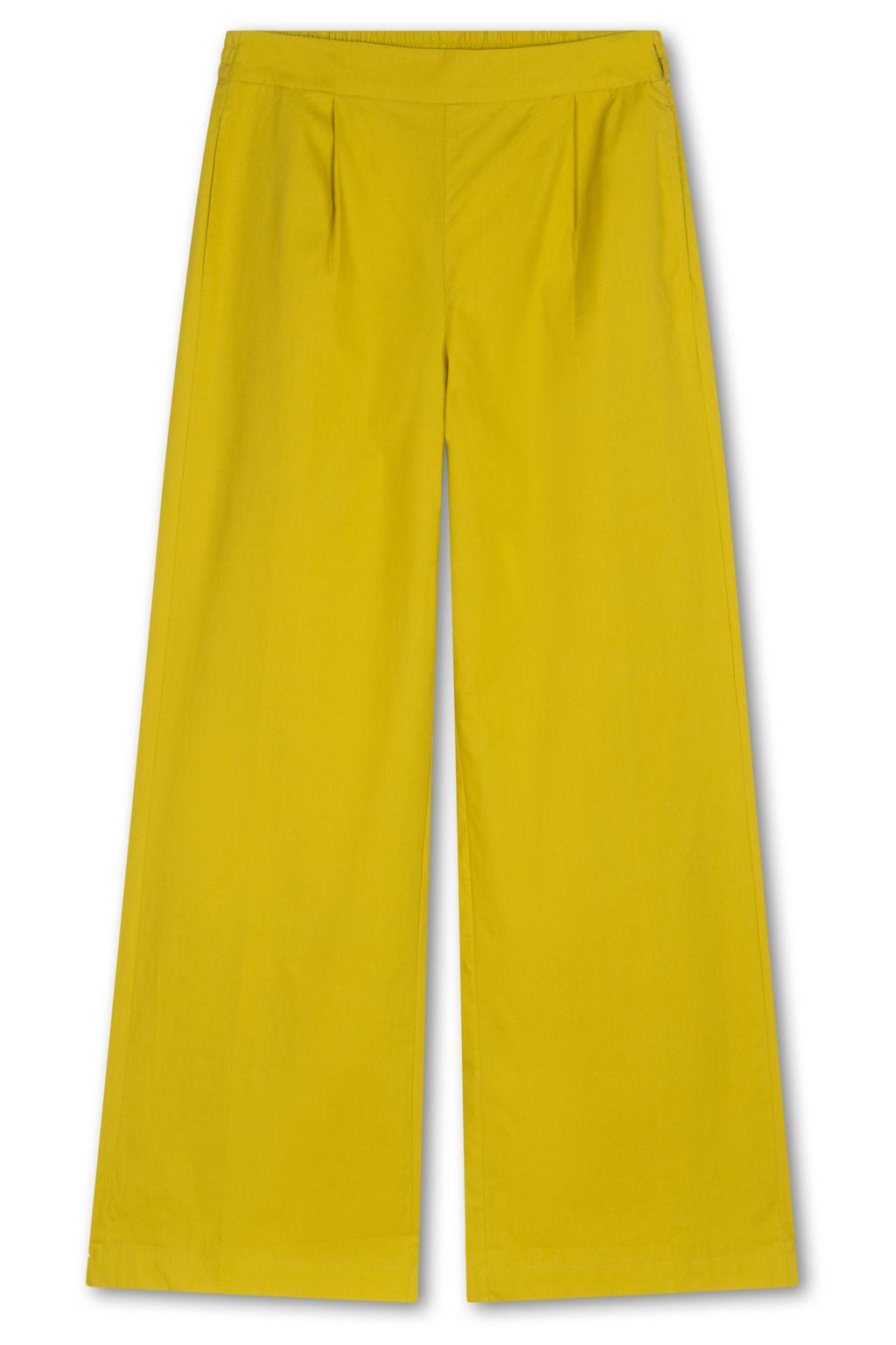 Groene dames Oilily wide leg regular waist broek van katoen met elastische tailleband met koord en effen