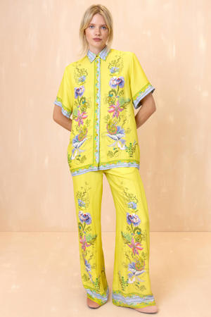 high waist wide leg broek geel