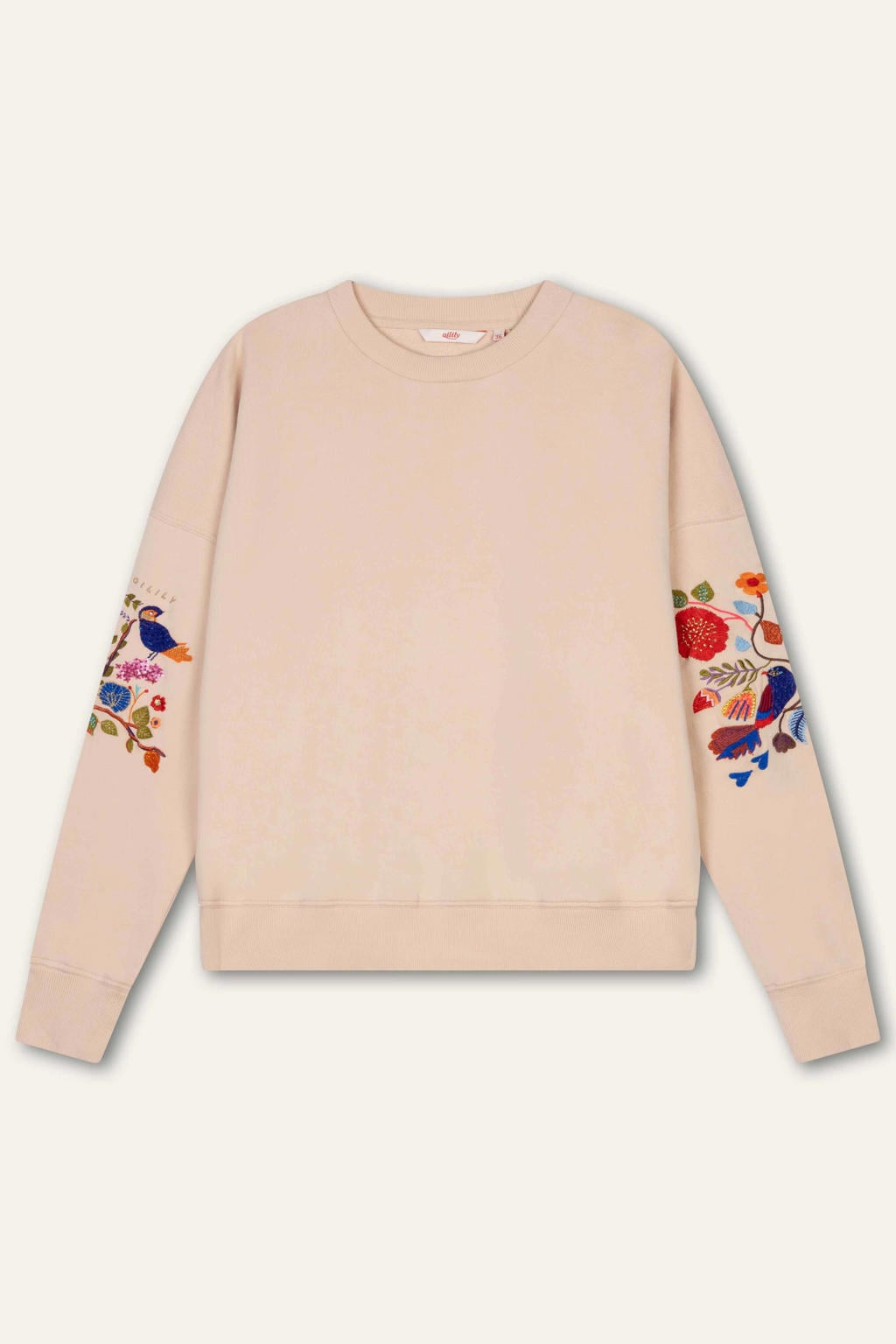 Beige dames Oilily katoenen sweater met lange mouwen, ronde hals en borduursels