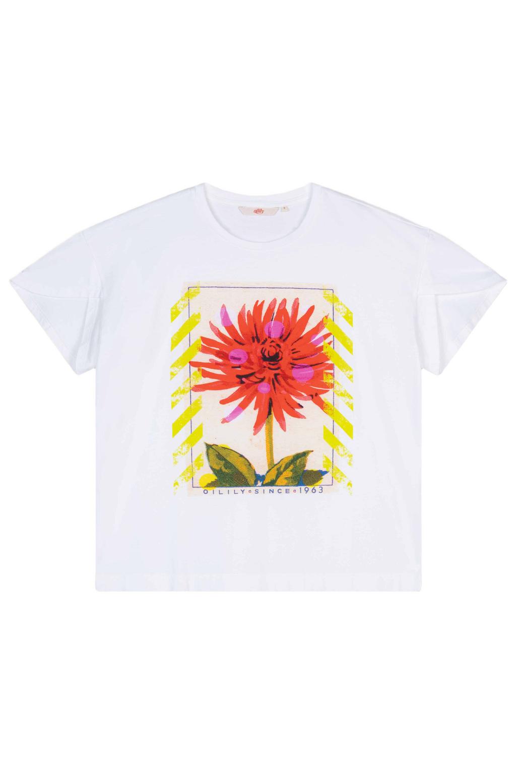 Witte dames Oilily T-shirt van katoen met printopdruk, korte mouwen en ronde hals