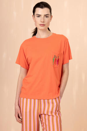 T-shirt oranje broderie