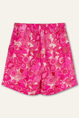 regular high waist gebloemde broek met linnen roze