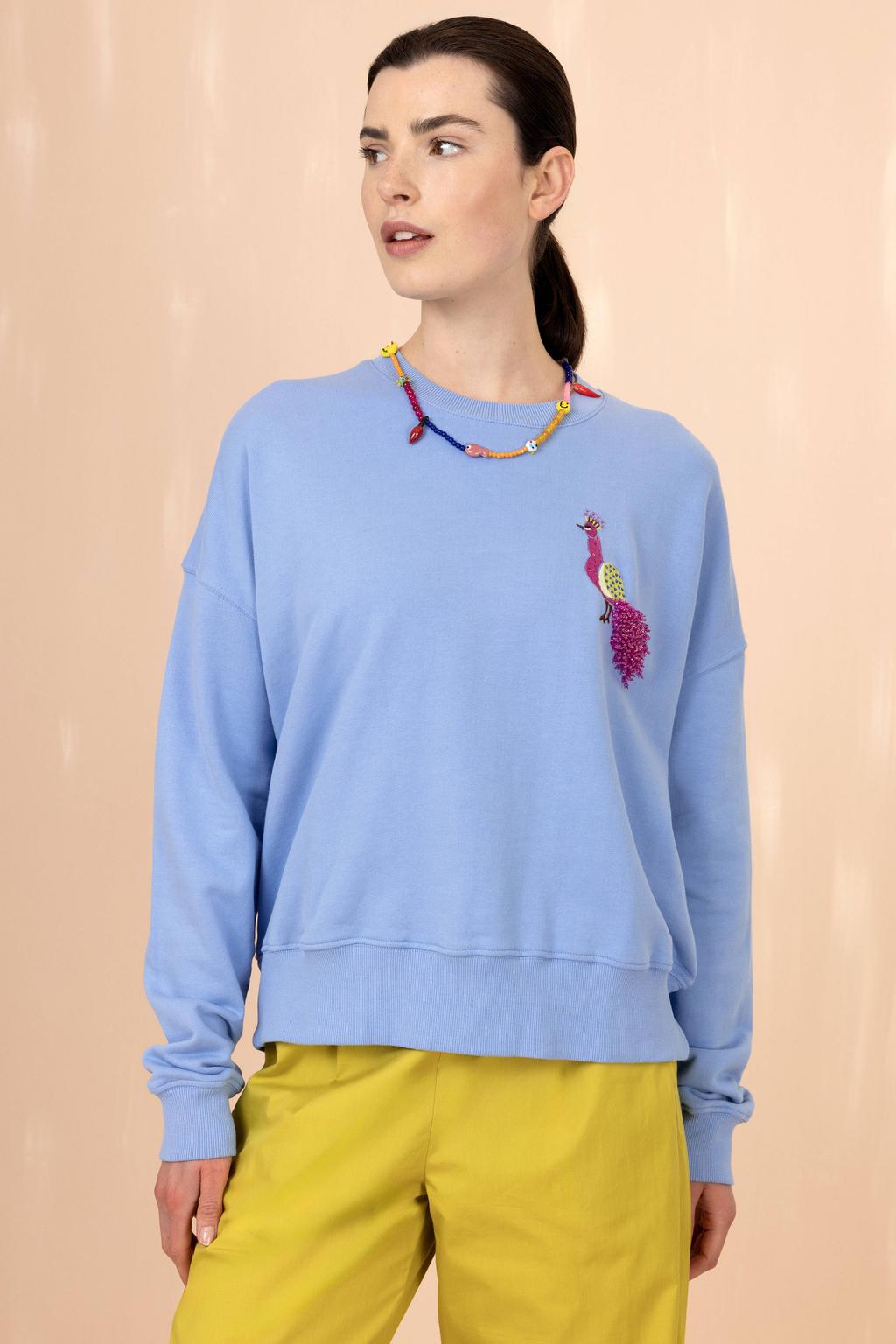 Blauwe dames Oilily sweater van katoen met lange mouwen en ronde hals