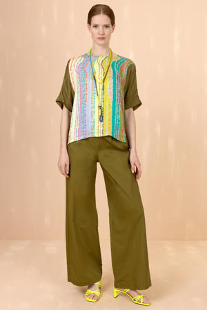 wide leg high waist broek olijfgroen