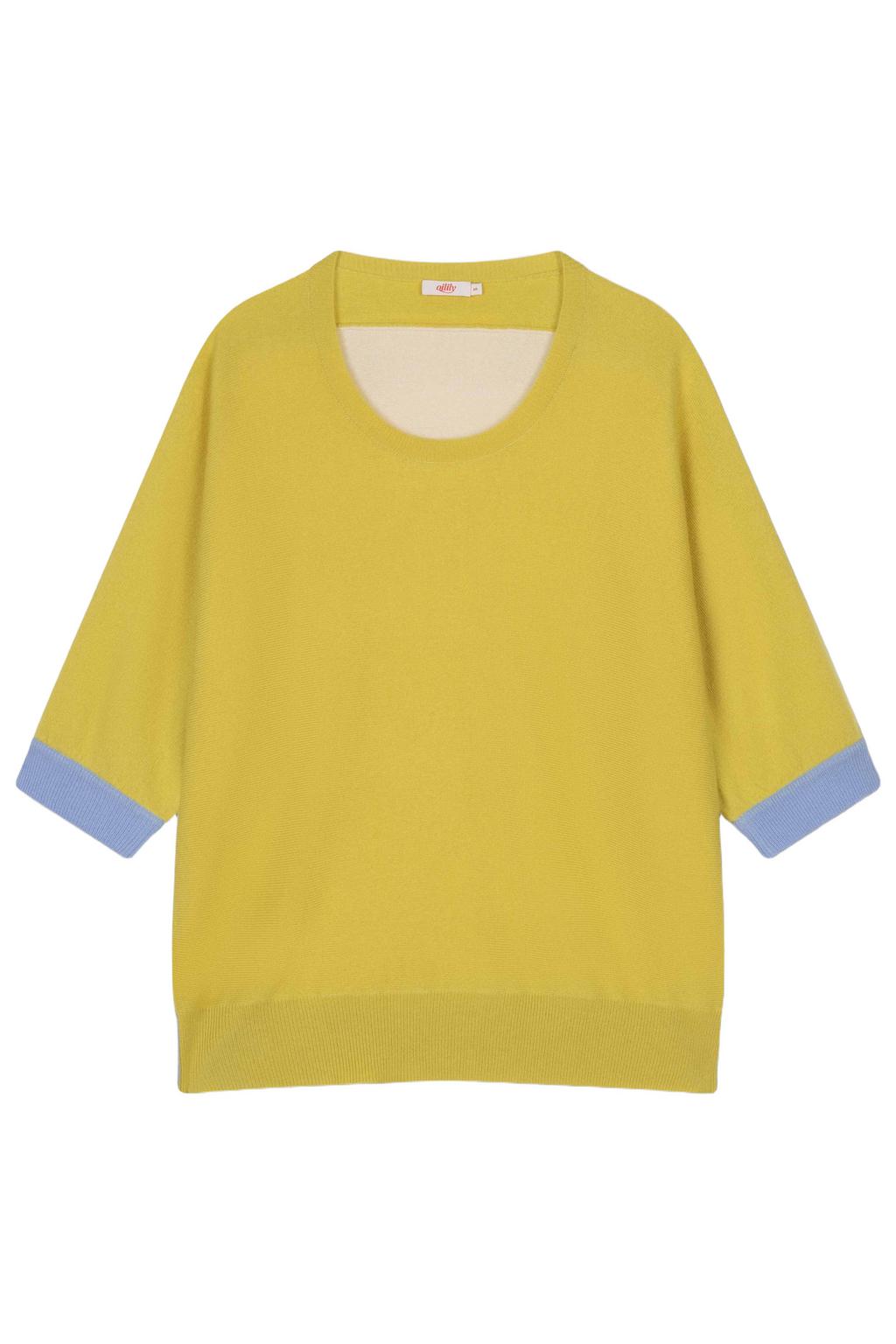 Gele dames Oilily top van wol met effen, korte mouwen en ronde hals