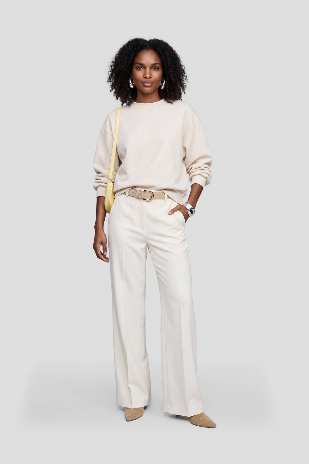 Beige dames Aaiko straight regular waist pantalon van polyester met rits, haak- en knoopsluiting en effen