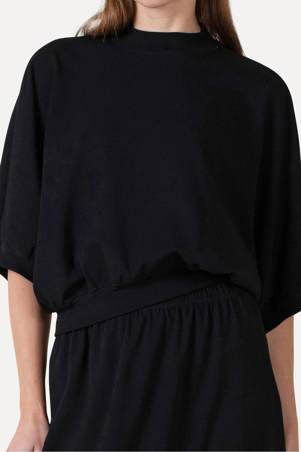 Zwarte dames Another-Label top met effen, half lange mouwen, ronde hals en elastische boord