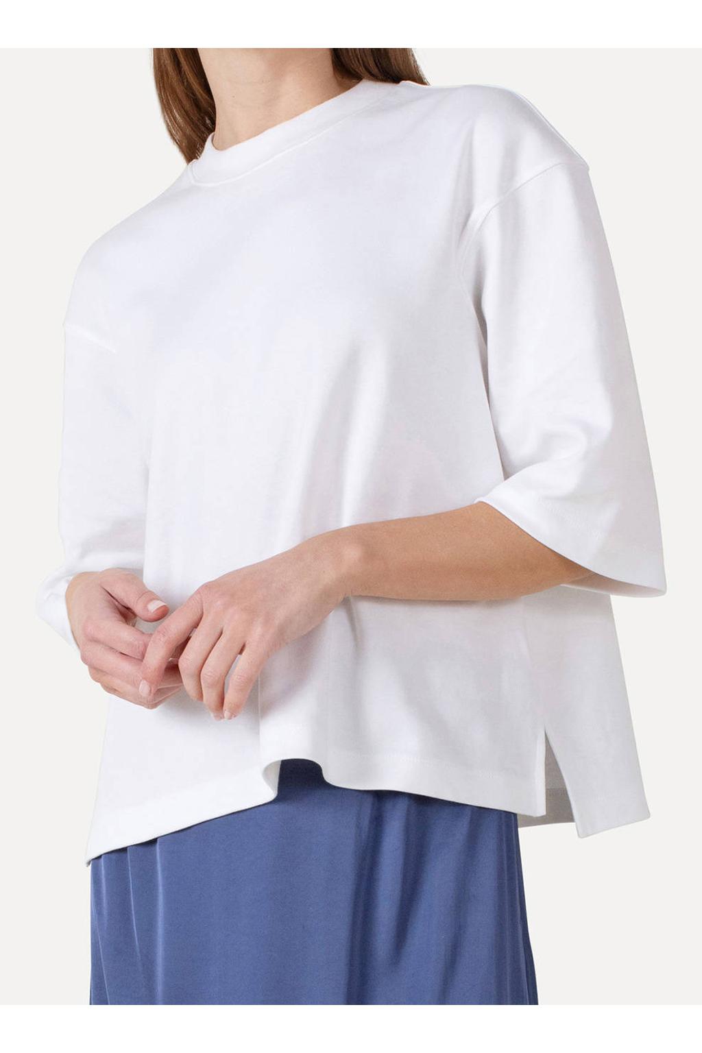 Ecru dames Another-Label T-shirt van katoen met effen, korte mouwen en ronde hals