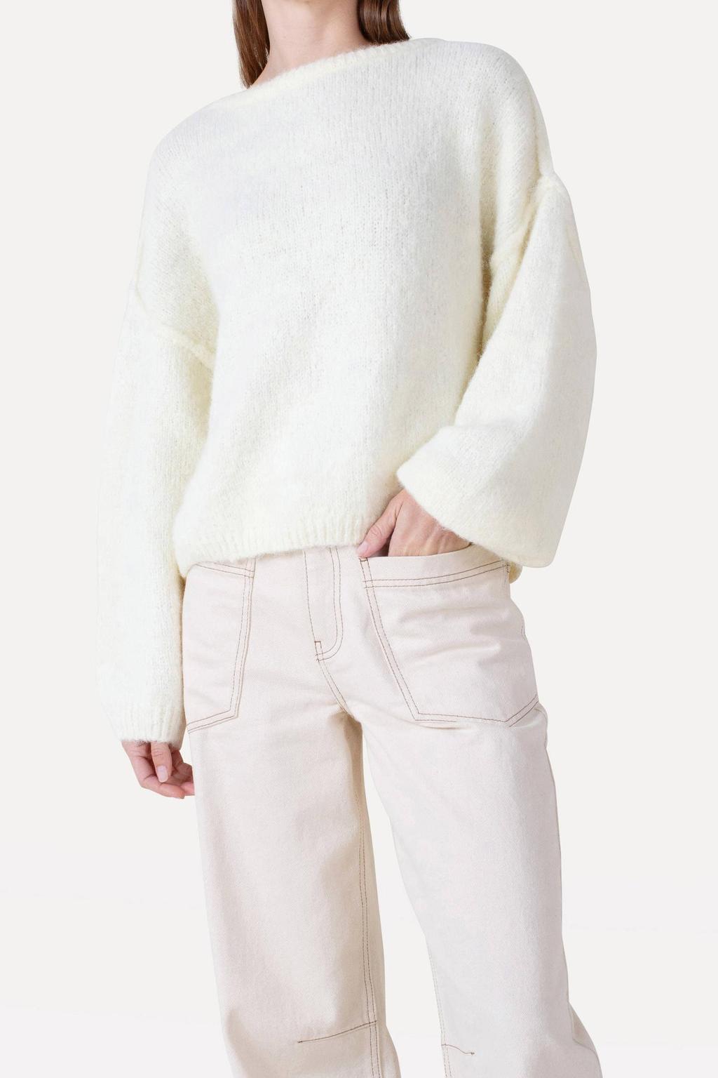 Ecru dames Another-Label slim fit jeans van katoen met regular waist en effen