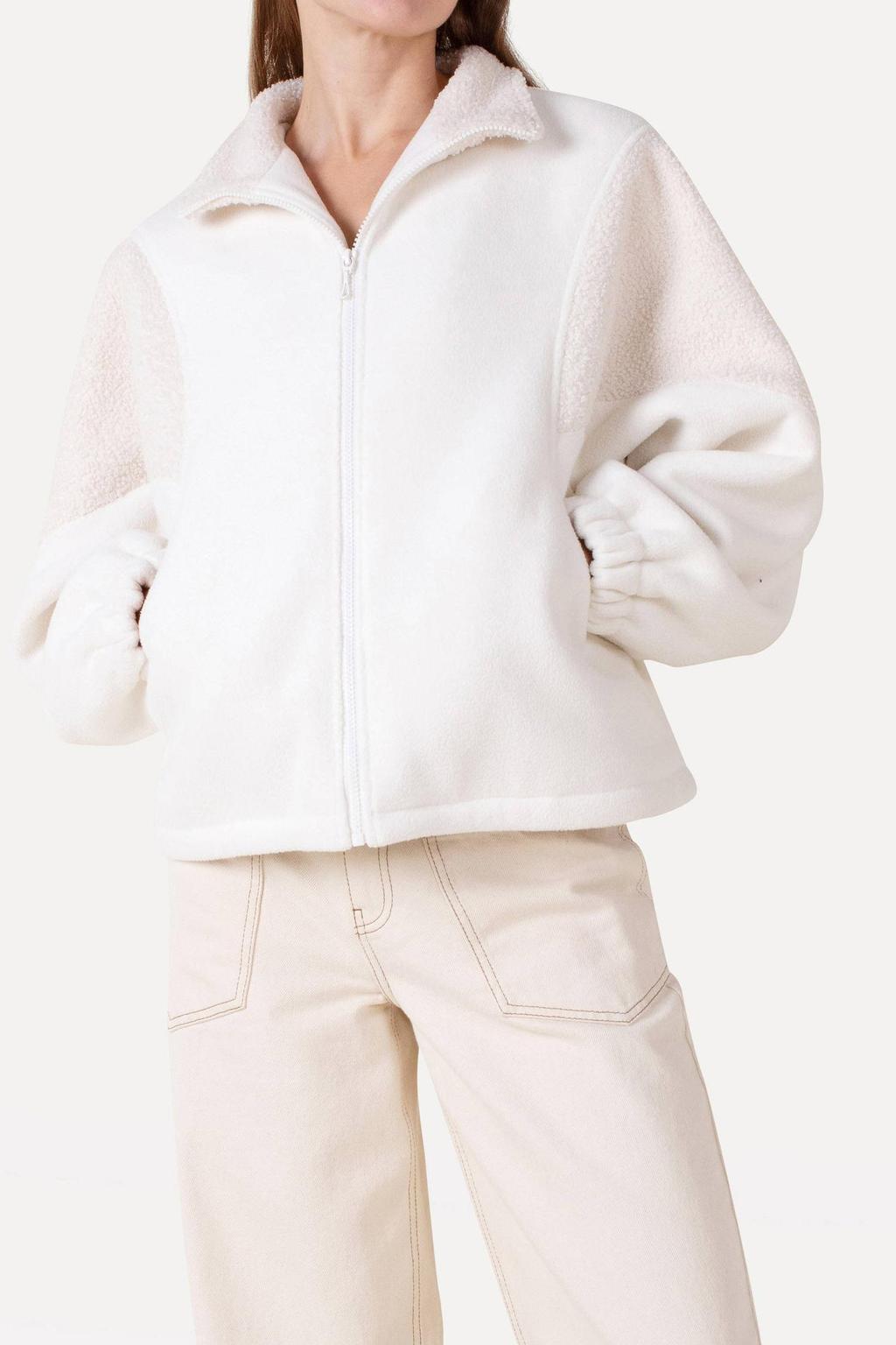 Ecru dames Another-Label tussenjas van polyester met effen, lange mouwen, col en teddy detail