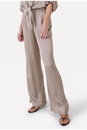satijnen straight regular waist broek grijsbruin
