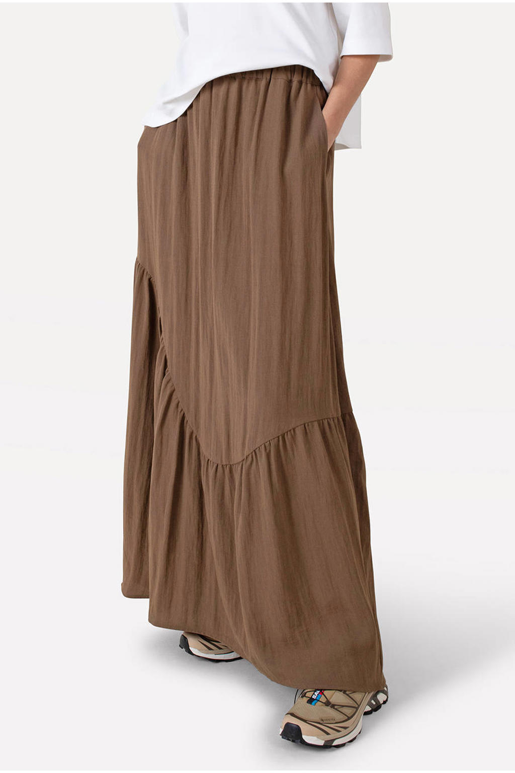 Bruine dames Another-Label maxi rok gemaakt van viscose en met elastische tailleband