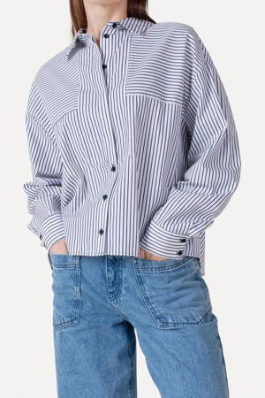 blouse met krijtstreep blauw