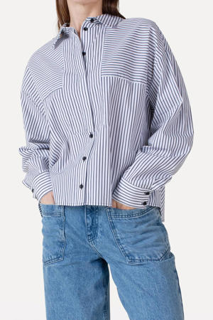 blouse met krijtstreep blauw