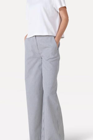 wide leg regular waist broek met krijtstreep zwart