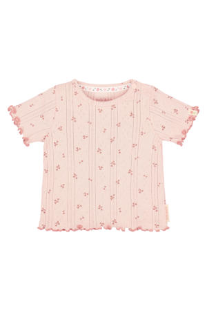 gebloemd T-shirt fijn gebreid lichtroze