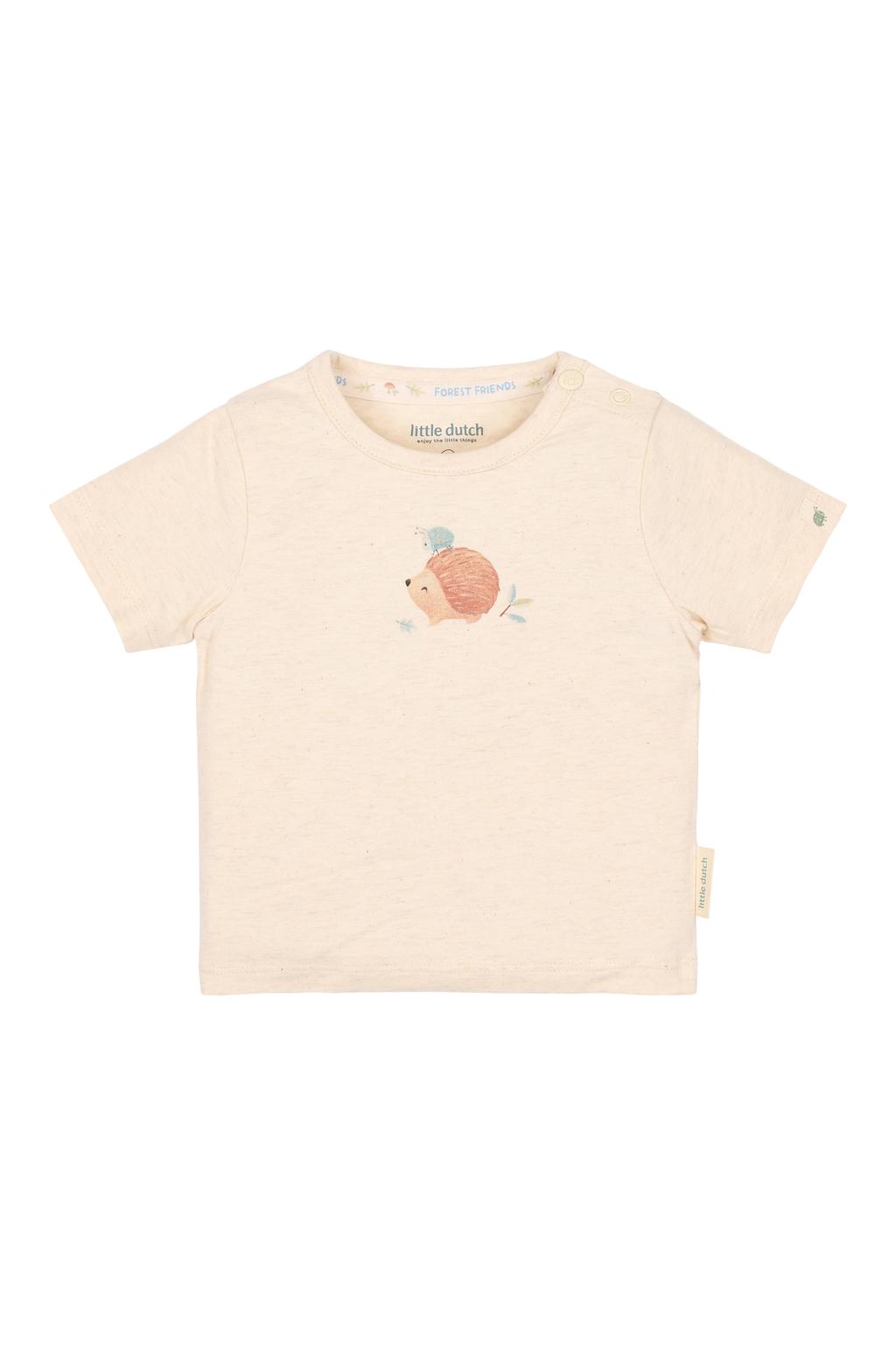 Zandkleurige jongens Little Dutch T-shirt van stretchkatoen met printopdruk, korte mouwen, ronde hals en drukknoopsluiting