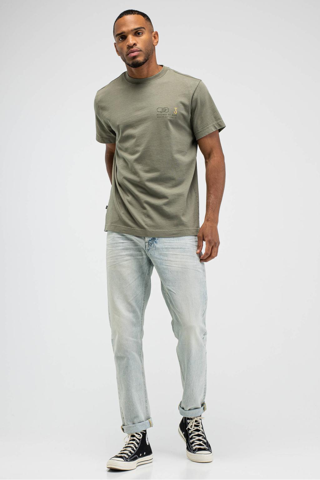 Donkergroene heren Butcher of Blue relaxed T-shirt van katoen met backprint en korte mouwen