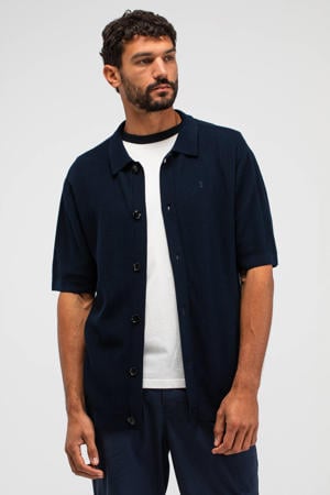 regular casual overhemd gebreid donkerblauw