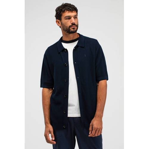 Butcher of Blue regular casual overhemd gebreid donkerblauw afbeelding