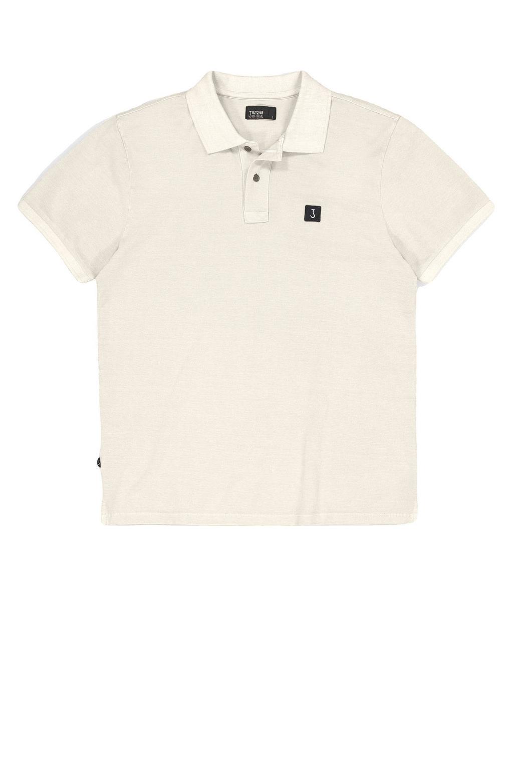 Beige heren Butcher of Blue regular polo van katoen met effen, korte mouwen, knoopsluiting en pique