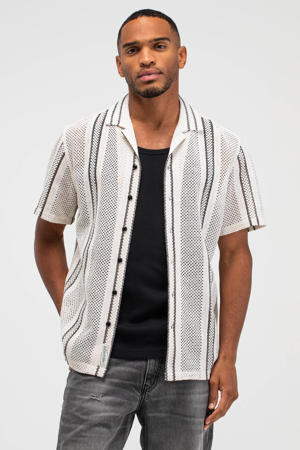 regular gestreept casual overhemd gebreid wit