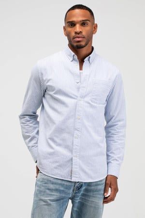 regular gestreepte casual overhemd met linnen blauw