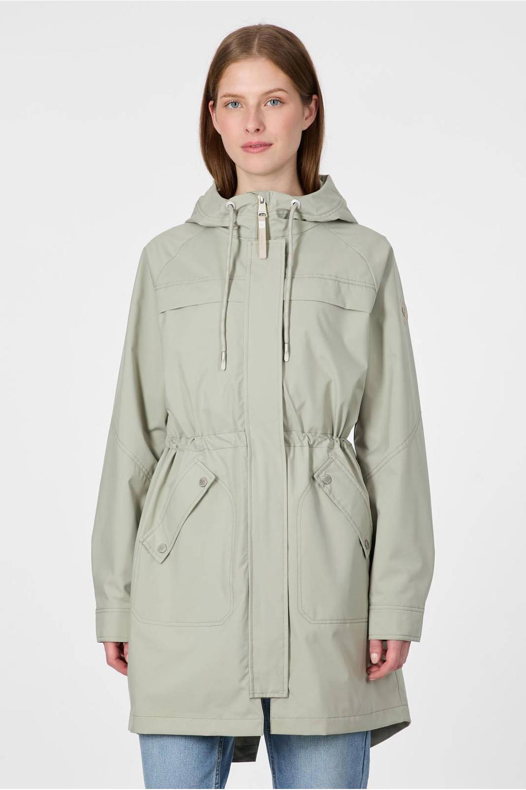 Olijfgroene dames Ragwear parka van polyester met effen, lange mouwen, capuchon, blinde ritssluiting en tunnelkoord