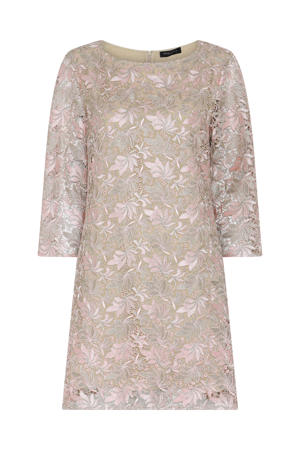 gebloemde avondjurk beige