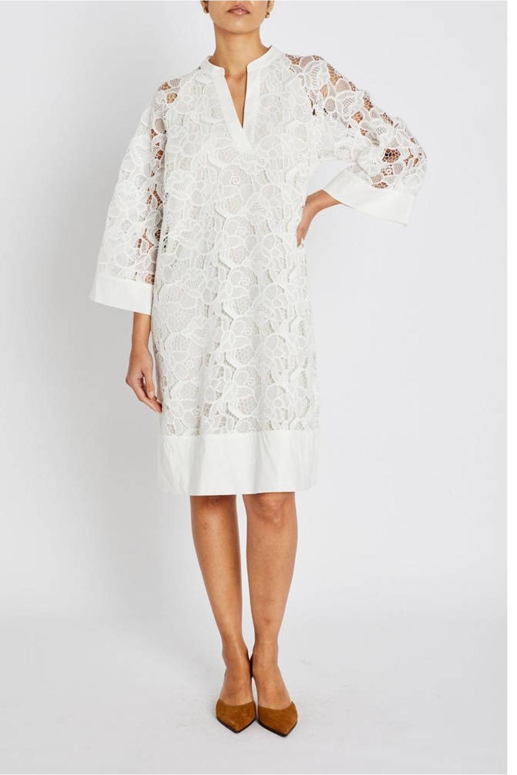 Ecru dames Bruuns Bazaar midi jurk van polyester met bloemenprint, driekwart mouwen en V-hals