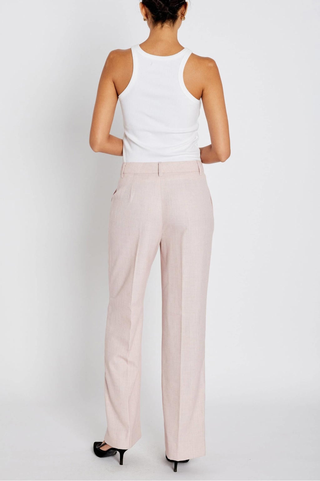 Lichtroze dames Bruuns Bazaar regular high waist broek van polyester met haaksluiting en effen