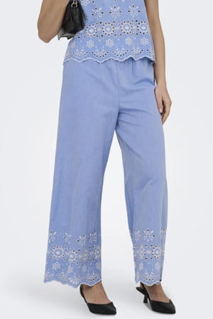 wide leg high waist gebloemde casual broek lichtblauw