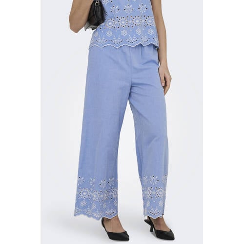 JDY wide leg high waist gebloemde casual broek lichtblauw afbeelding