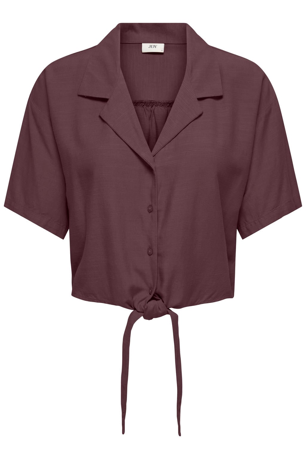 Donkerpaarse dames JDY blouse van modal met effen, lange mouwen, reverskraag, knoopsluiting en geweven detail