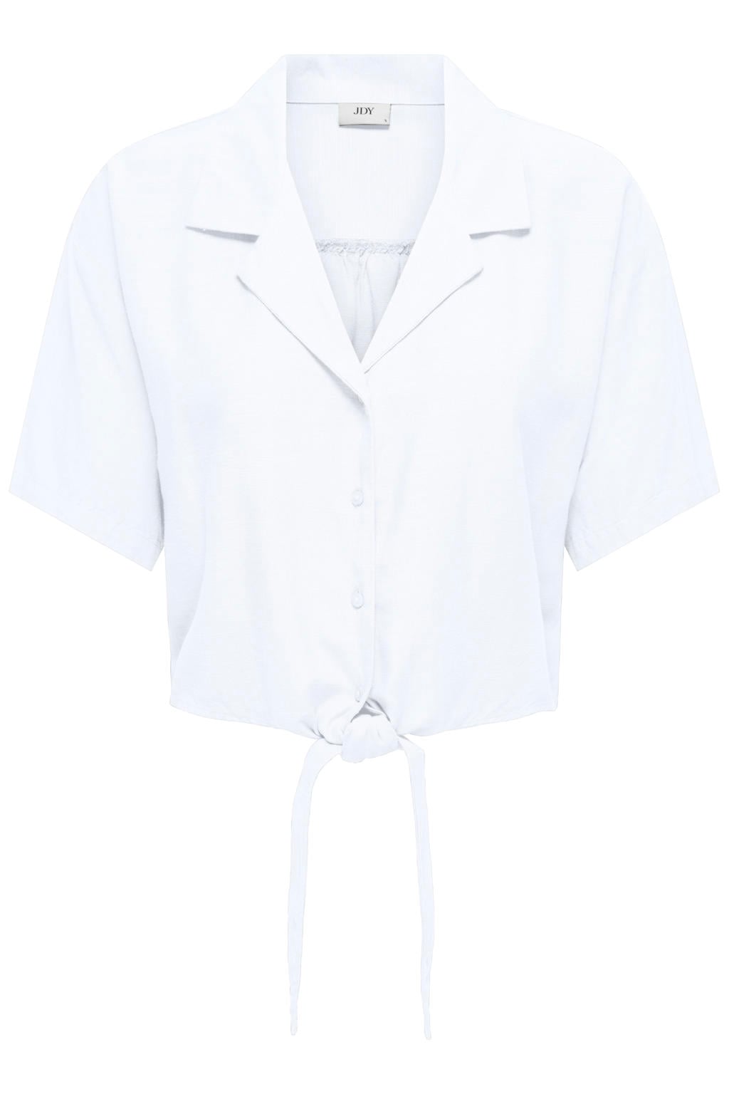 Ecru dames JDY blouse van modal met effen, lange mouwen, reverskraag, knoopsluiting en geweven detail