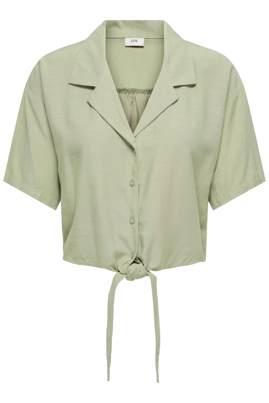 Lichtgroene dames JDY blouse van modal met effen, lange mouwen, reverskraag, knoopsluiting en geweven detail