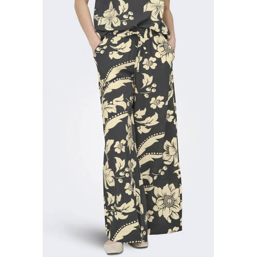 JDY wide leg regular waist gebloemde palazzo broek marineblauw afbeelding