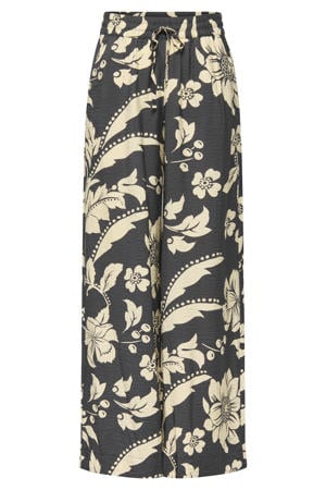 wide leg regular waist gebloemde palazzo broek marineblauw