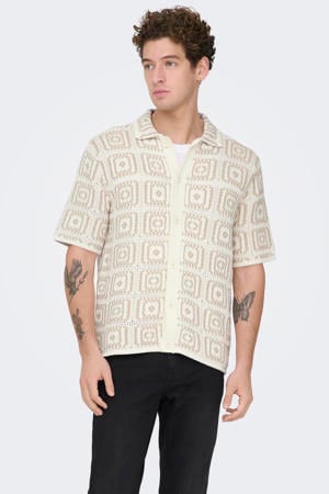 loose casual overhemd met ingebreid patroon ecru
