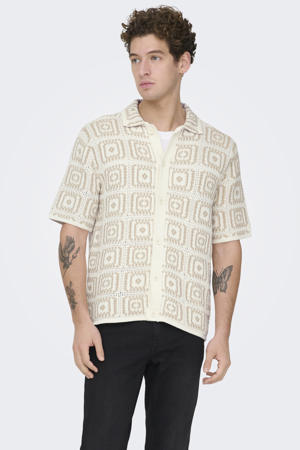loose casual overhemd met ingebreid patroon ecru