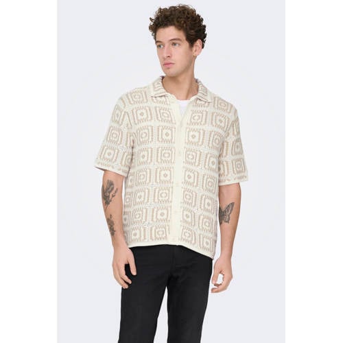 ONLY & SONS loose casual overhemd met ingebreid patroon ecru afbeelding
