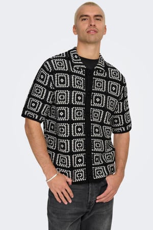 loose casual overhemd met ingebreid patroon zwart