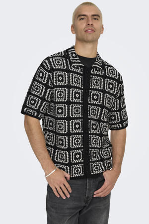 loose casual overhemd met ingebreid patroon zwart