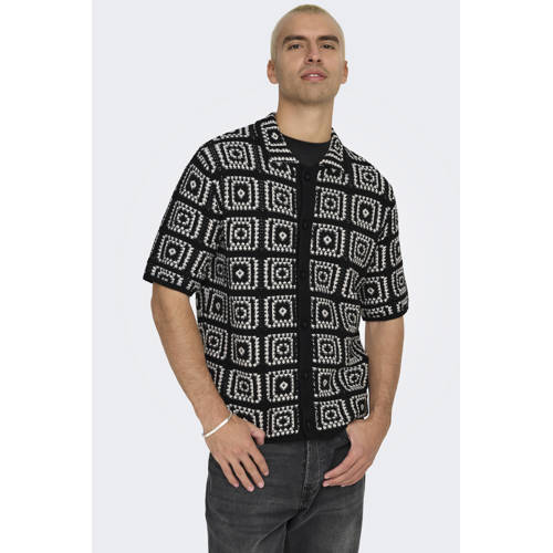 ONLY & SONS loose casual overhemd met ingebreid patroon zwart afbeelding