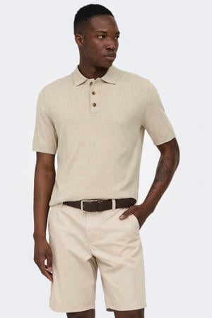 regular polo fijn gebreid beige